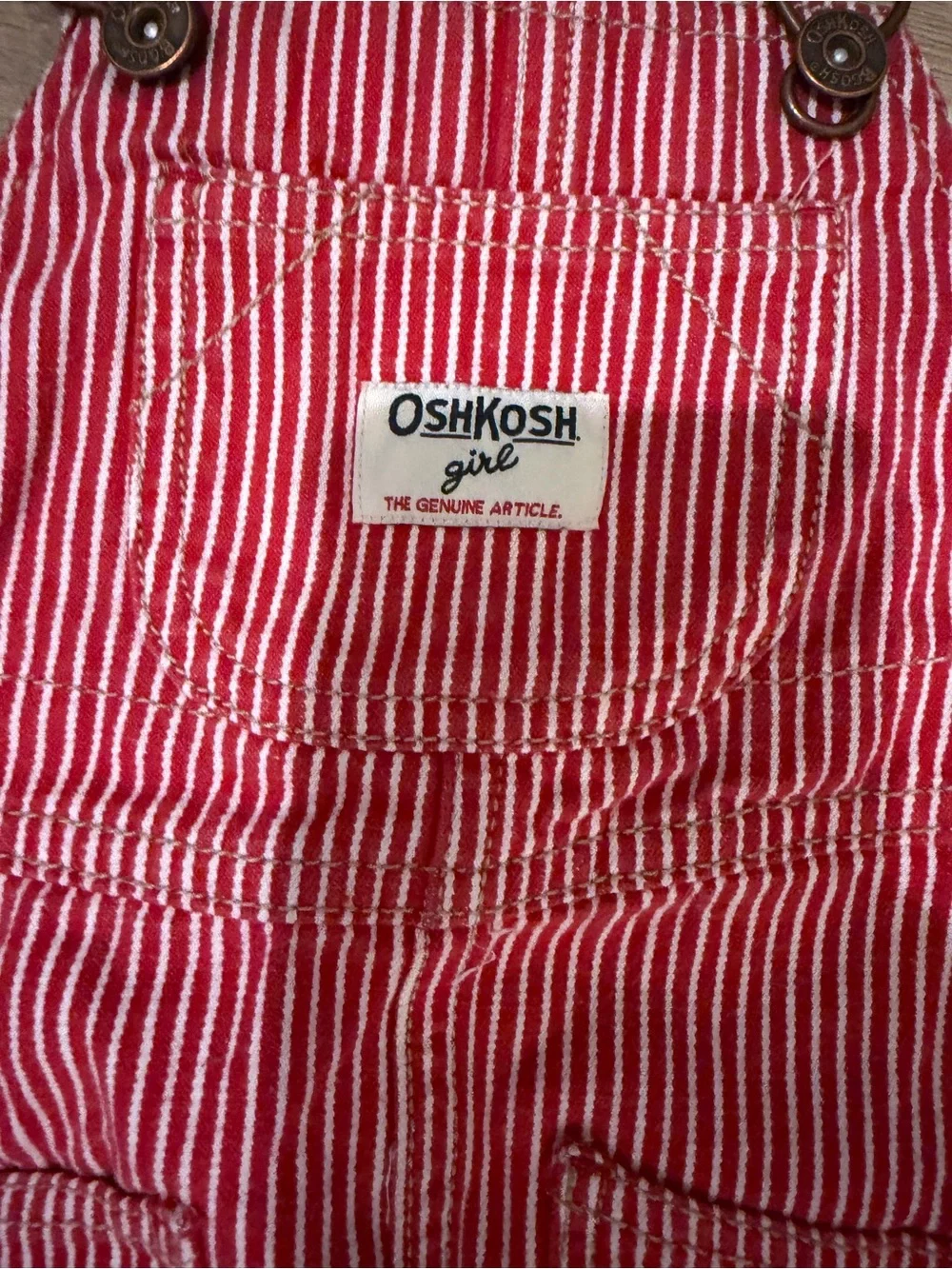 OshKosh B'gosh Girls Red White Stripe Kids Overall Denim Dress